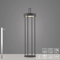 JUST LIGHT. Ladattava LED-pöytävalaisin Anselm musta 50 cm rauta
