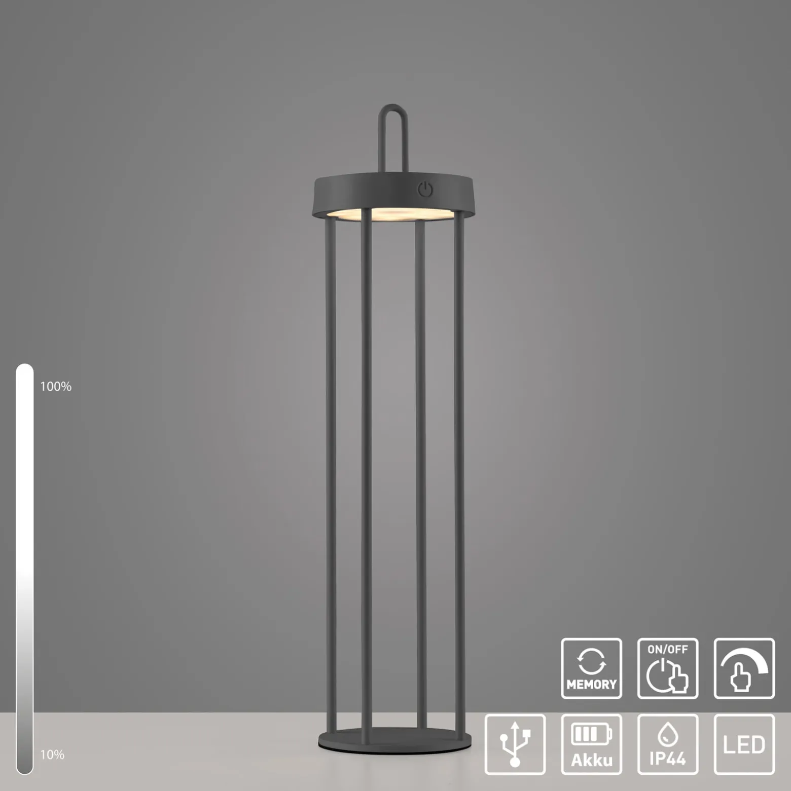 JUST LIGHT. Ladattava LED-pöytävalaisin Anselm musta 50 cm rauta