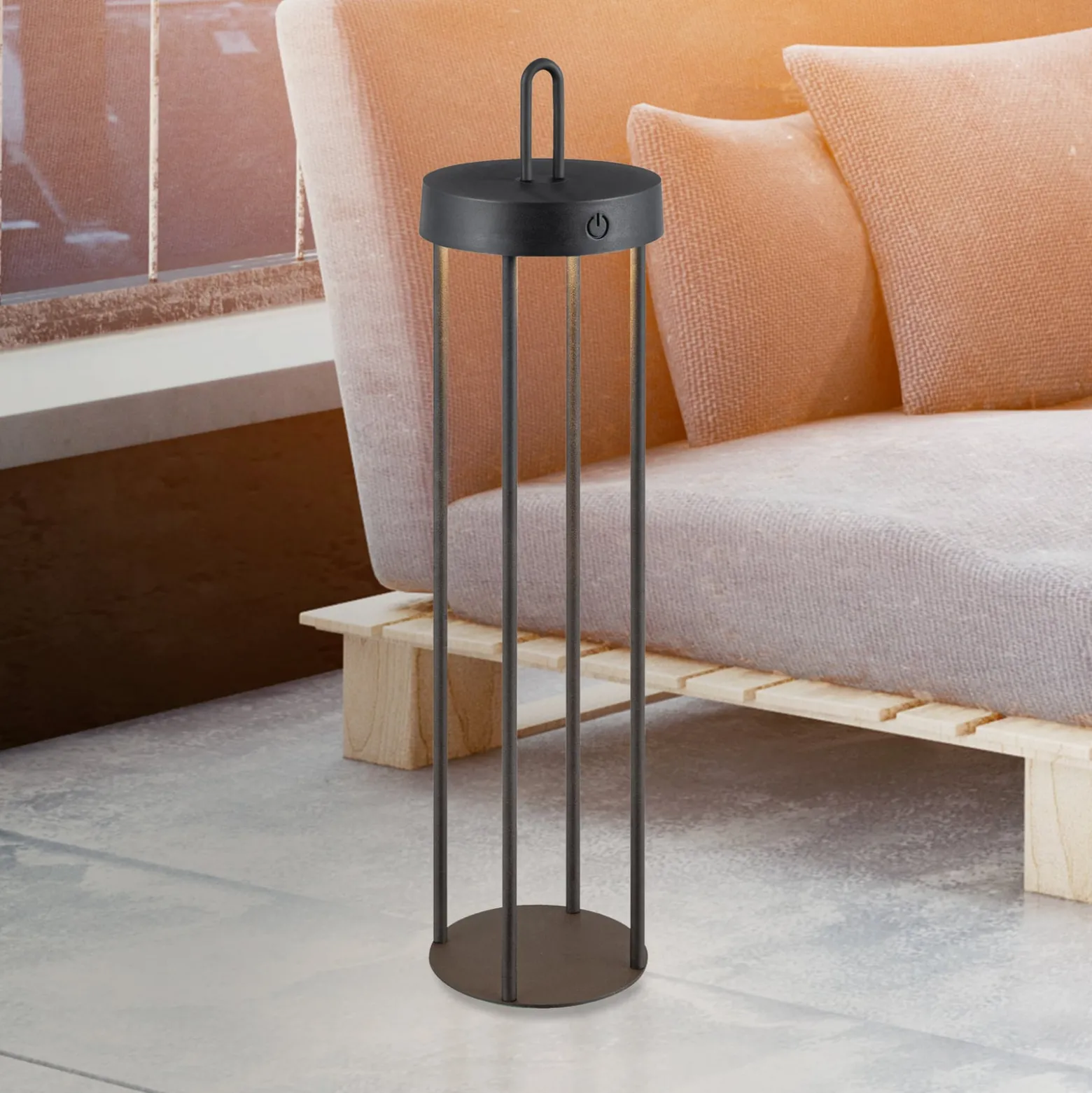 JUST LIGHT. Ladattava LED-pöytävalaisin Anselm musta 50 cm rauta