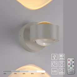 JUST LIGHT. LED-akkuinen seinävalaisin Chia, hiekka, rauta, 3 000 K