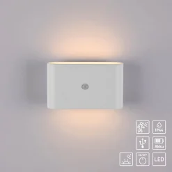 JUST LIGHT. LED-akkuinen seinävalaisin Ziddy, valkoinen, anturi 3 000 K