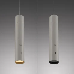 JUST LIGHT. LED-akku-riippuvalaisin Attach, harmaa-beige, rauta