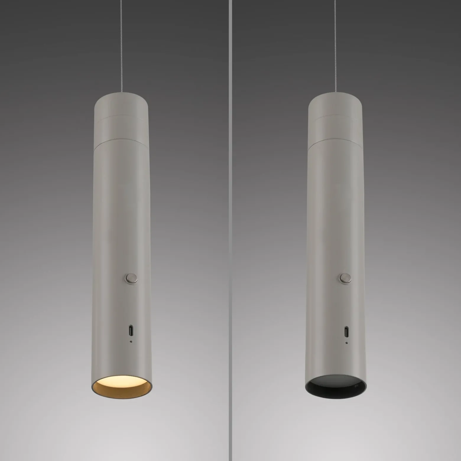 JUST LIGHT. LED-akku-riippuvalaisin Attach, harmaa-beige, rauta