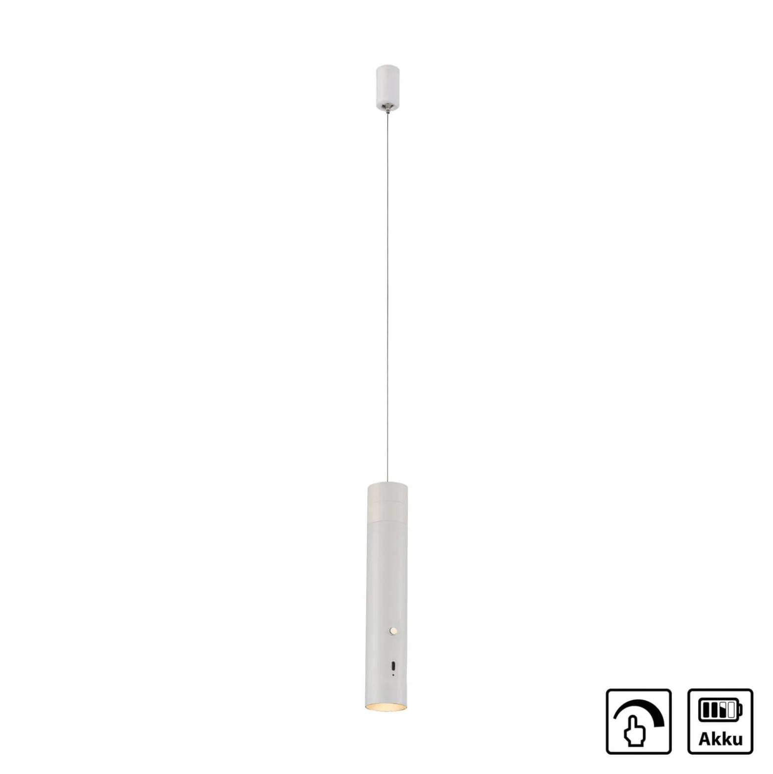 JUST LIGHT. LED-akku-riippuvalaisin Attach, valkoinen, rauta