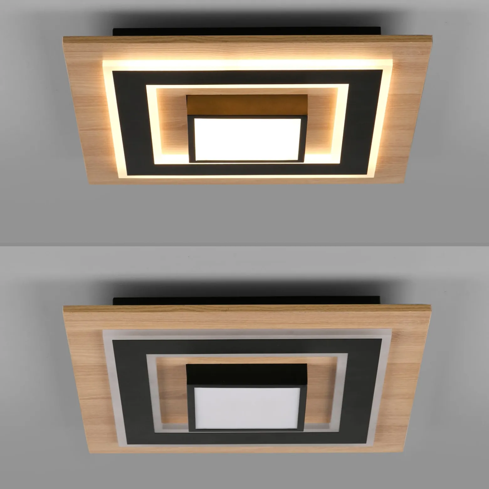 JUST LIGHT. LED-kattovalaisin Tola, kulmikas, 2-valo, puu, 3000 K