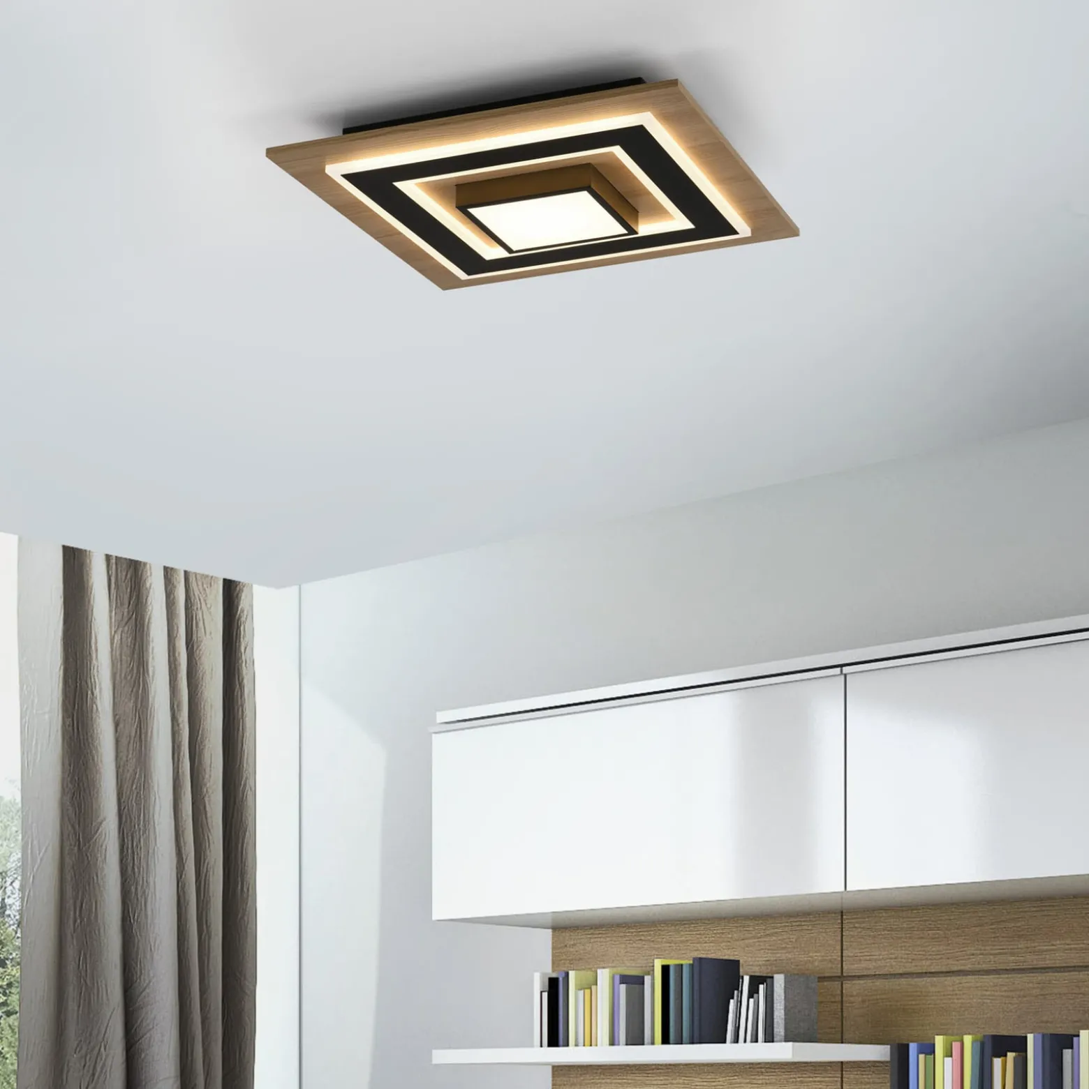 JUST LIGHT. LED-kattovalaisin Tola, kulmikas, 2-valo, puu, 3000 K