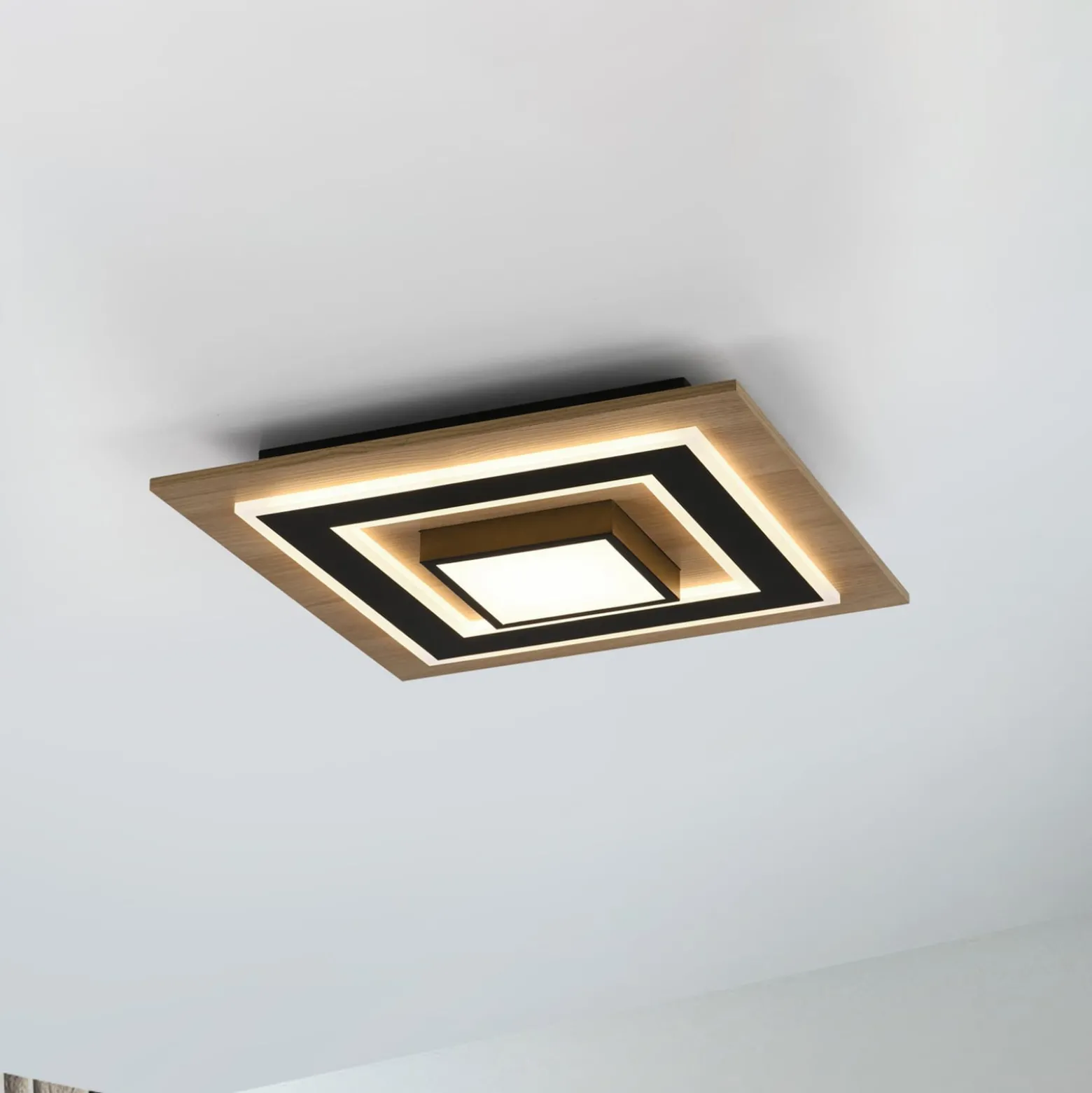 JUST LIGHT. LED-kattovalaisin Tola, kulmikas, 2-valo, puu, 3000 K