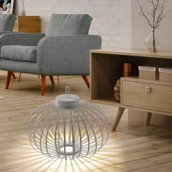 JUST LIGHT. LED ladattava pöytävalaisin Akuba harmaa-beige 37cm bambu