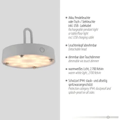 JUST LIGHT. LED ladattava pöytävalaisin Akuba harmaa-beige 37cm bambu