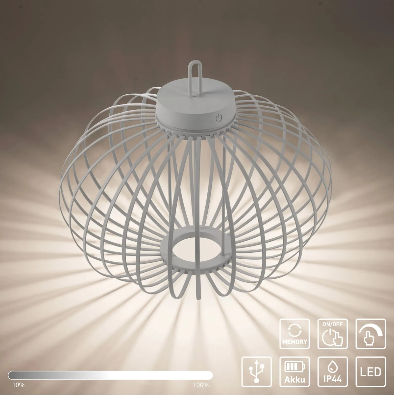 JUST LIGHT. LED ladattava pöytävalaisin Akuba harmaa-beige 37cm bambu