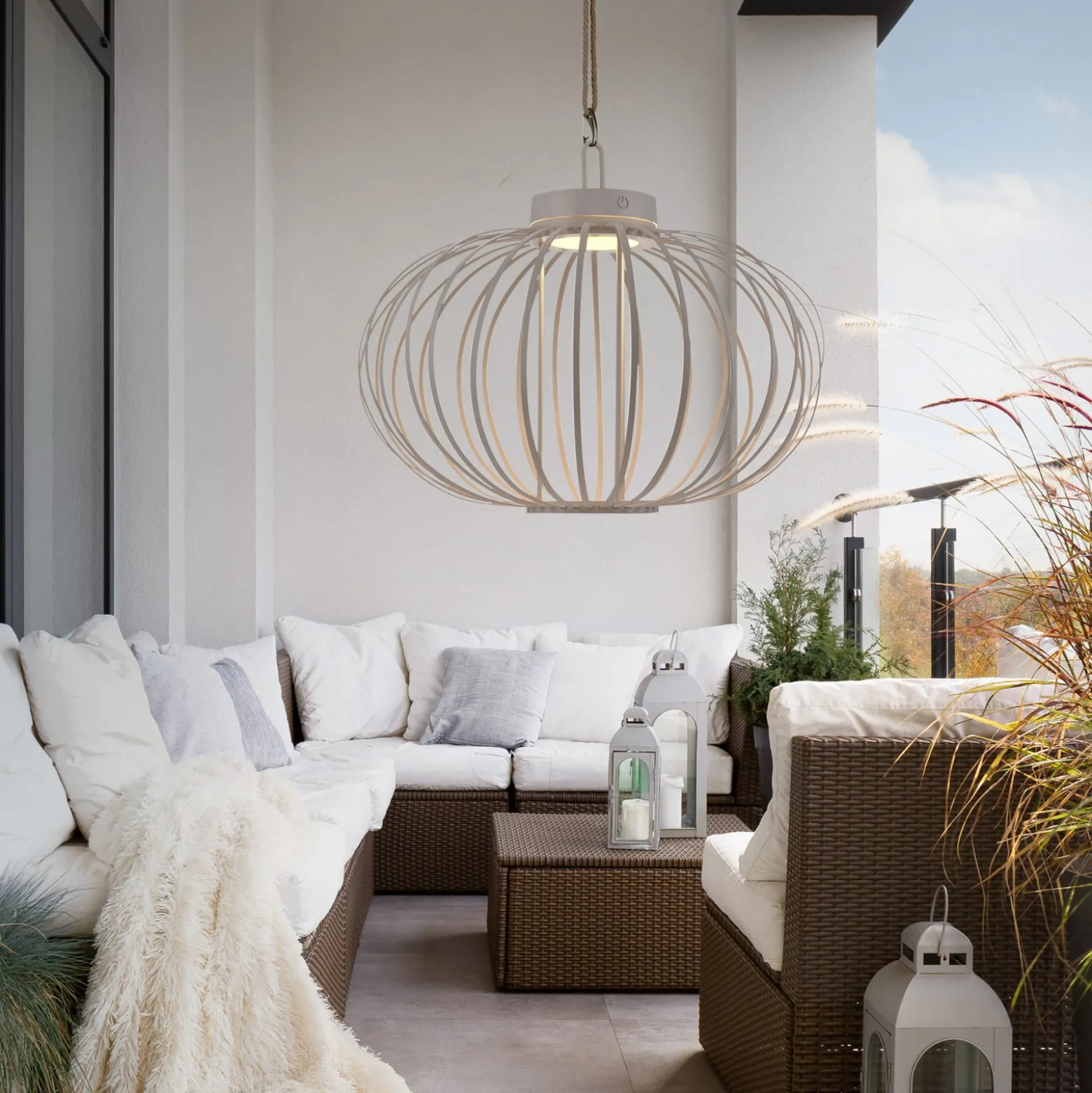 JUST LIGHT. LED ladattava pöytävalaisin Akuba harmaa-beige 37cm bambu