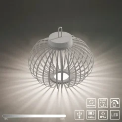 JUST LIGHT. LED ladattava pöytävalaisin Akuba harmaa-beige 33cm bambu