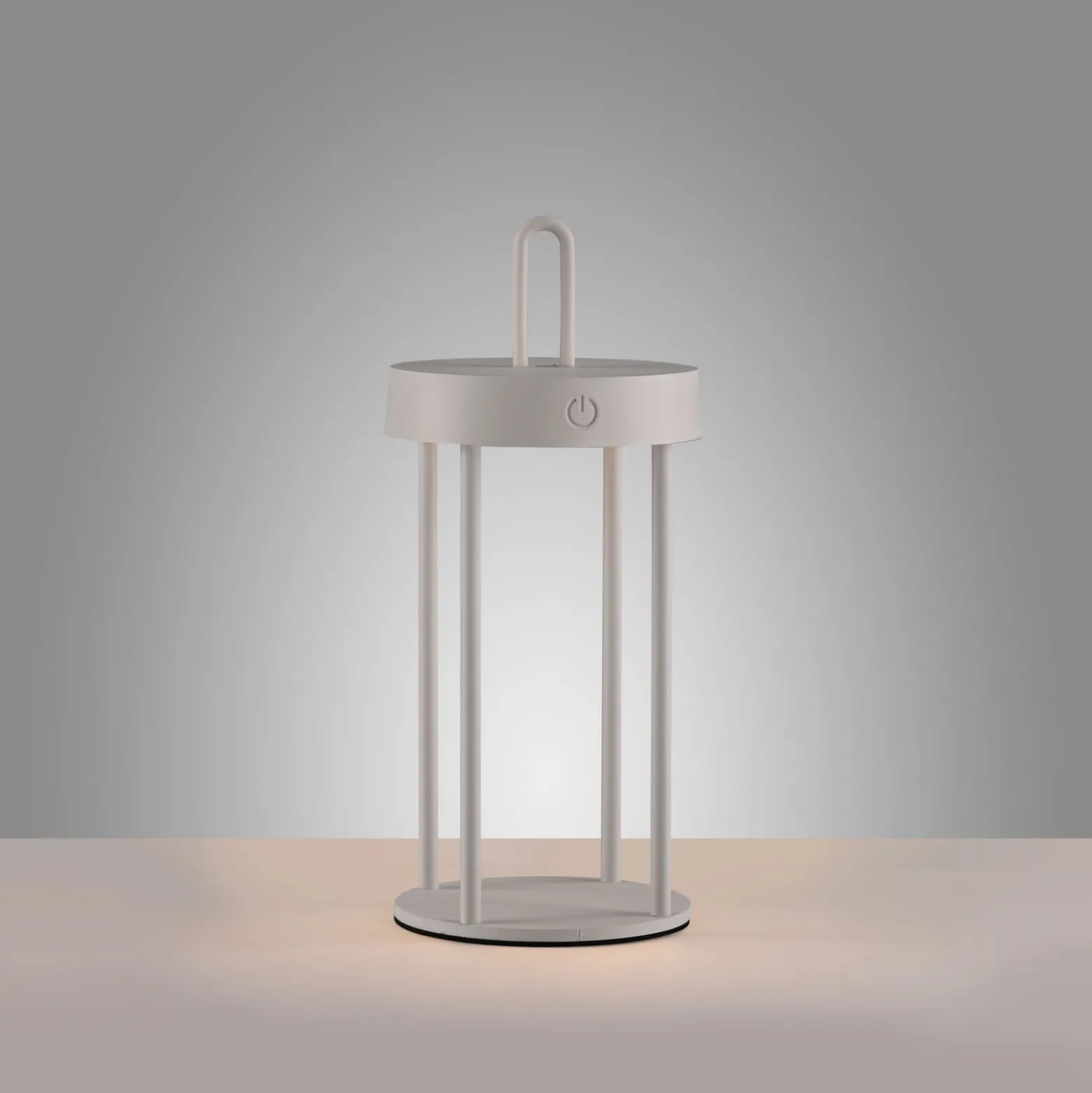 JUST LIGHT. LED ladattava pöytävalaisin Anselm harmaa-beige 28cm rautainen