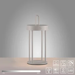 JUST LIGHT. LED ladattava pöytävalaisin Anselm harmaa-beige 28cm rautainen