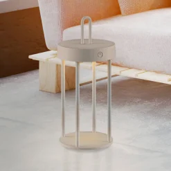 JUST LIGHT. LED ladattava pöytävalaisin Anselm harmaa-beige 28cm rautainen