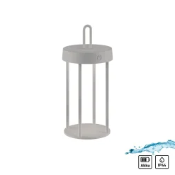 JUST LIGHT. LED ladattava pöytävalaisin Anselm harmaa-beige 28cm rautainen