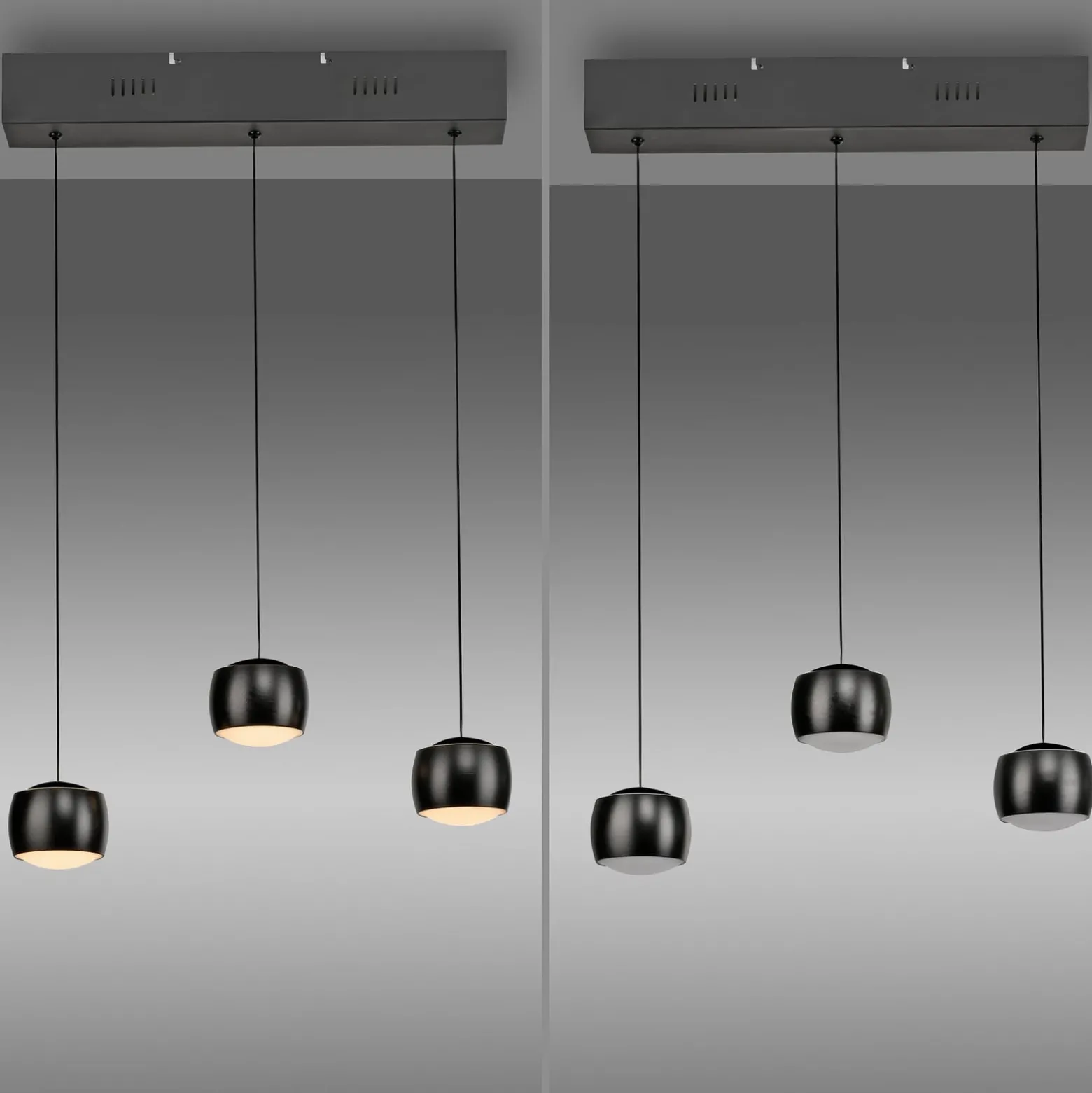 JUST LIGHT. LED-riippuvalaisin Ballini, musta, 3-lamppuinen, Switchmo