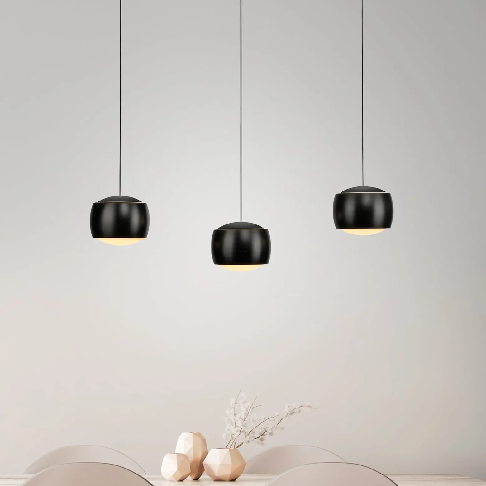 JUST LIGHT. LED-riippuvalaisin Ballini, musta, 3-lamppuinen, Switchmo