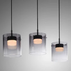 JUST LIGHT. LED-riippuvalaisin Elio, savulasi, 3-lamppuinen, musta