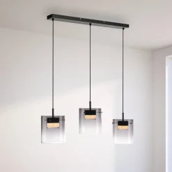 JUST LIGHT. LED-riippuvalaisin Elio, savulasi, 3-lamppuinen, musta