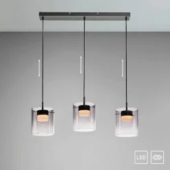 JUST LIGHT. LED-riippuvalaisin Elio, savulasi, 3-lamppuinen, musta