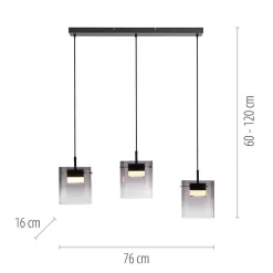 JUST LIGHT. LED-riippuvalaisin Elio, savulasi, 3-lamppuinen, musta