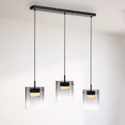 JUST LIGHT. LED-riippuvalaisin Elio, savulasi, 3-lamppuinen, musta