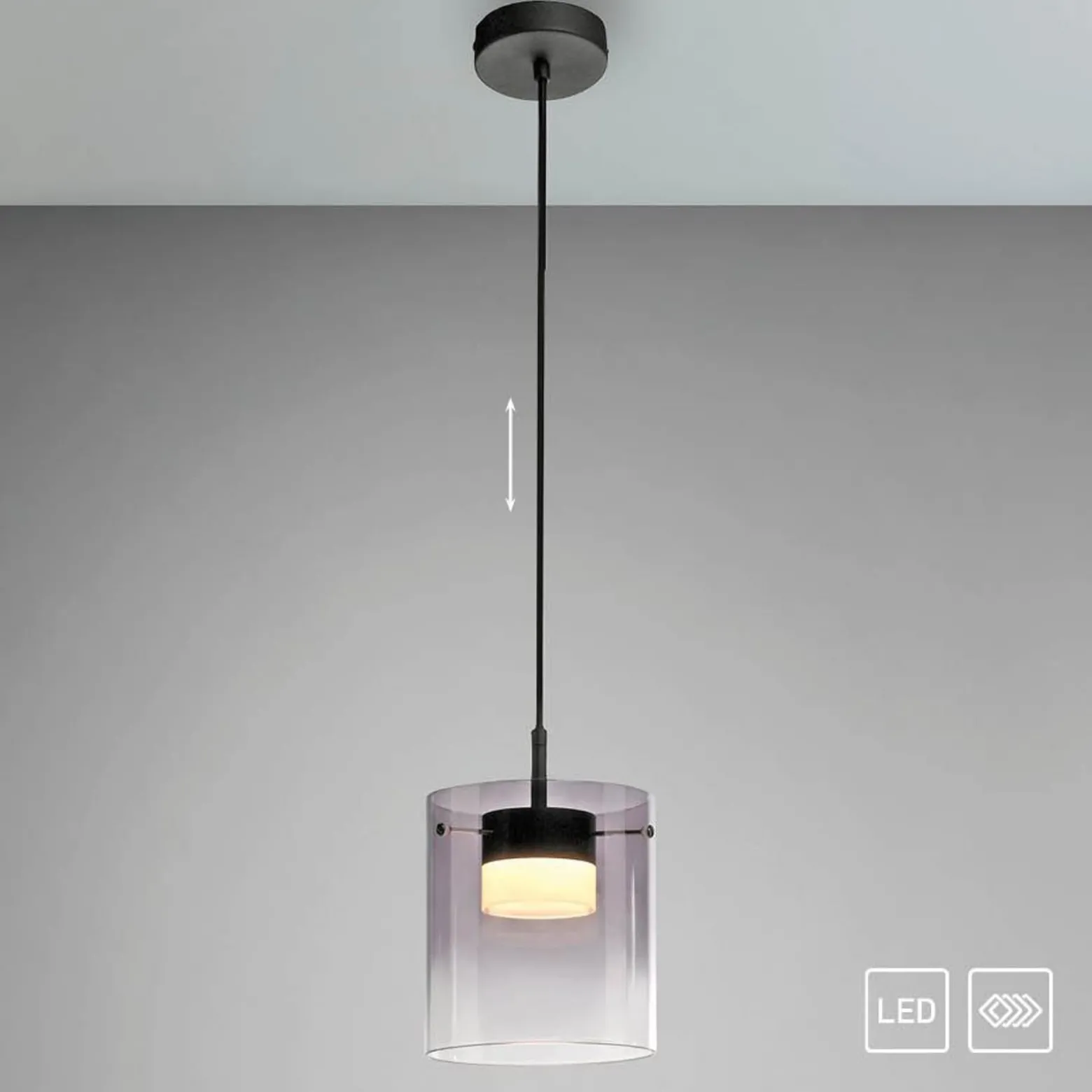 JUST LIGHT. LED-riippuvalaisin Elio, savulasi, 1-lamppuinen, musta