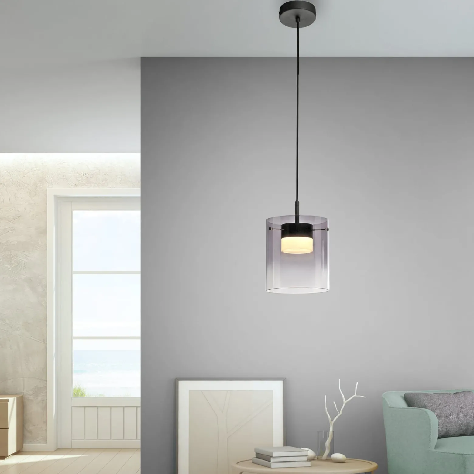 JUST LIGHT. LED-riippuvalaisin Elio, savulasi, 1-lamppuinen, musta