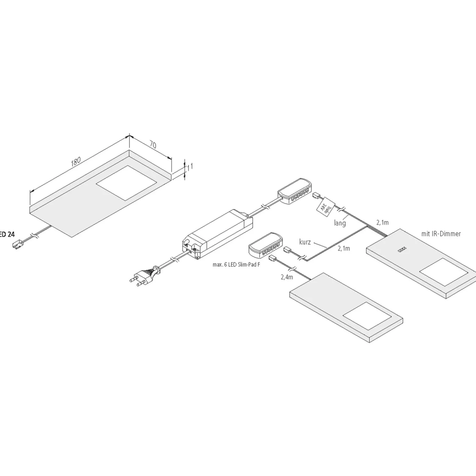 Kaapinalusvalo LED Slim-Pad F 3 kpl 4 000 K musta