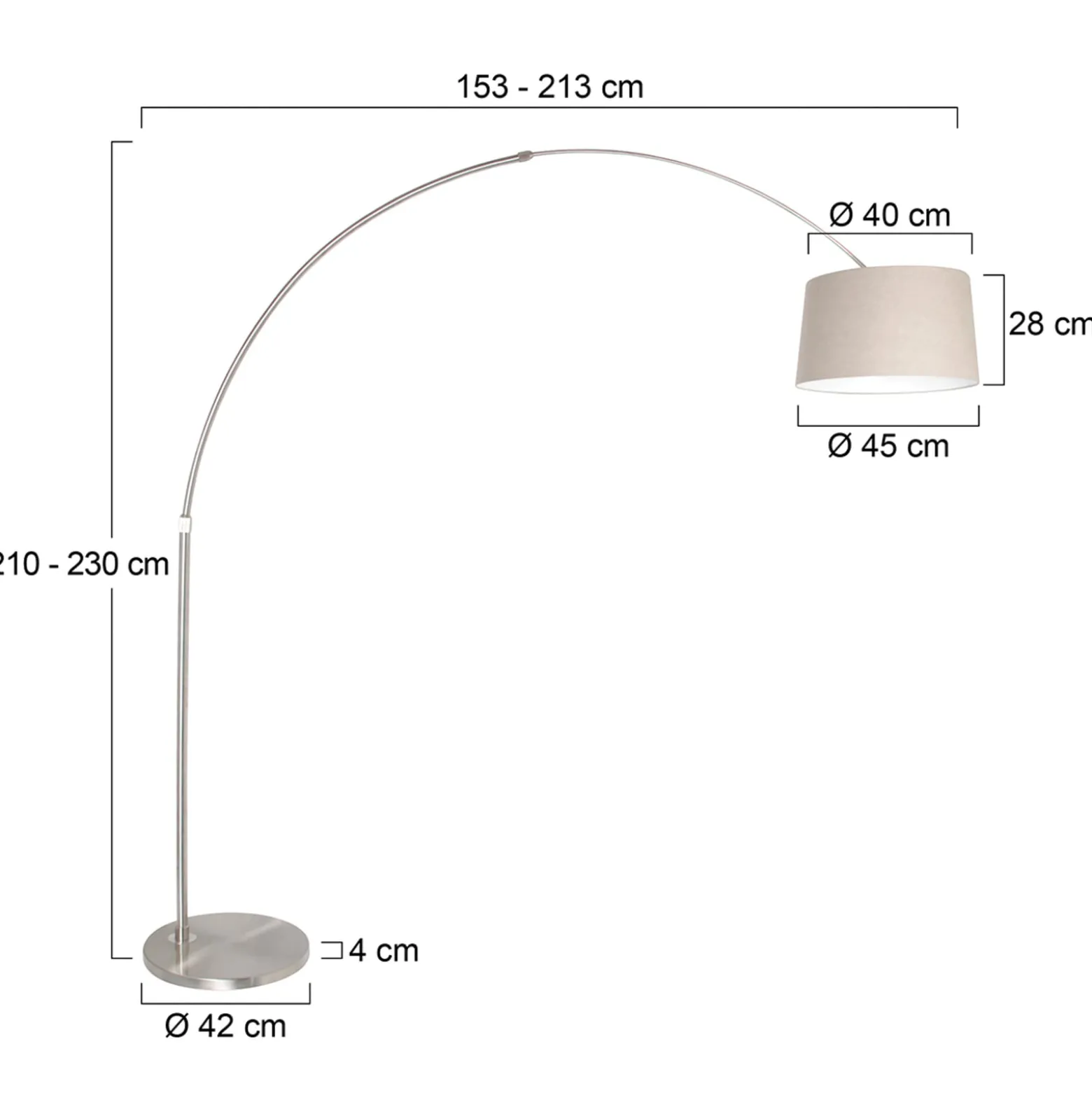 Kaareva maavalaisin Sparkled Light hopea/mutainen, korkeus 240 cm