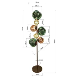Kare Burbuja -lattiavalaisin. Monivärinen, lasi, 168 cm, 7-lamppuinen