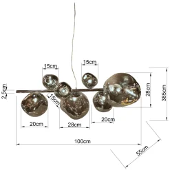 Kare Burbuja-riippuvalaisin, hopea, lasi, pituus 100 cm
