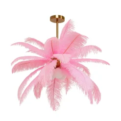 Kare Feather Palm -riippuvalaisin, vaaleanpunainen, höyhenet, Ø 87 cm, G9