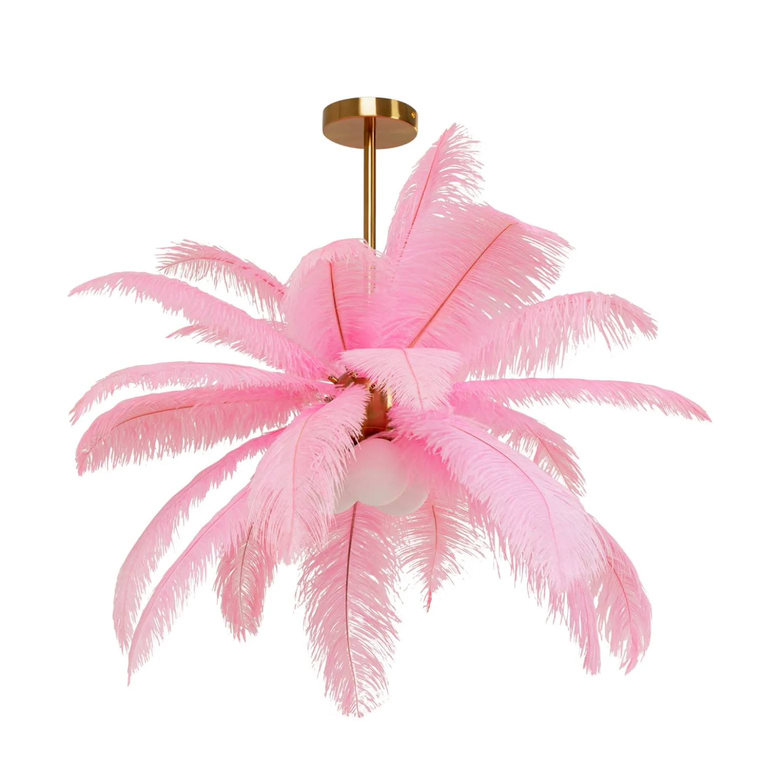 Kare Feather Palm -riippuvalaisin, vaaleanpunainen, höyhenet, Ø 87 cm, G9