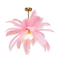 Kare Feather Palm -riippuvalaisin, vaaleanpunainen, höyhenet, Ø 87 cm, G9