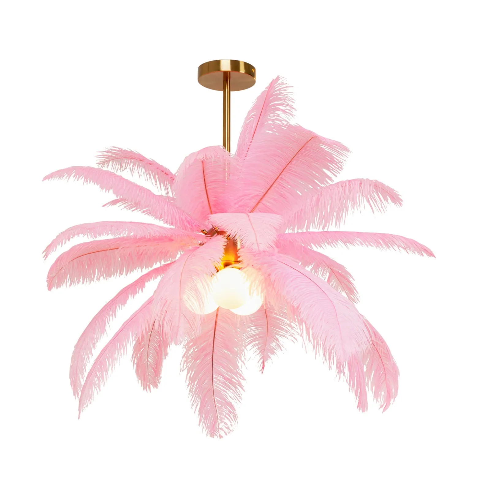 Kare Feather Palm -riippuvalaisin, vaaleanpunainen, höyhenet, Ø 87 cm, G9