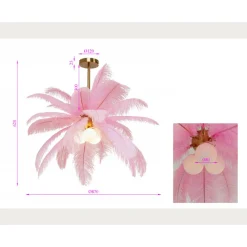 Kare Feather Palm -riippuvalaisin, vaaleanpunainen, höyhenet, Ø 87 cm, G9