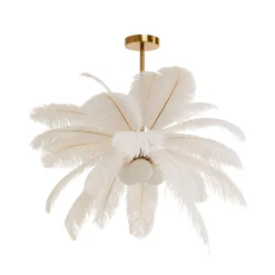 Kare Feather Palm -riippuvalaisin, valkoinen, höyhenet, Ø 87 cm, G9