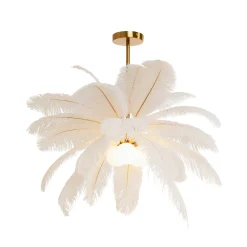 Kare Feather Palm -riippuvalaisin, valkoinen, höyhenet, Ø 87 cm, G9