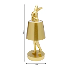 Kare LED-akkukäyttöinen pöytävalaisin Animal Rabbit, kulta, IP54, 29 cm