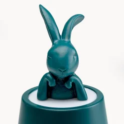 Kare LED-akkukäyttöinen pöytävalaisin Animal Rabbit, petrol, IP54, 29 cm
