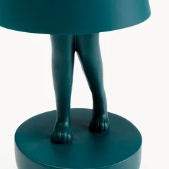 Kare LED-akkukäyttöinen pöytävalaisin Animal Rabbit, petrol, IP54, 29 cm