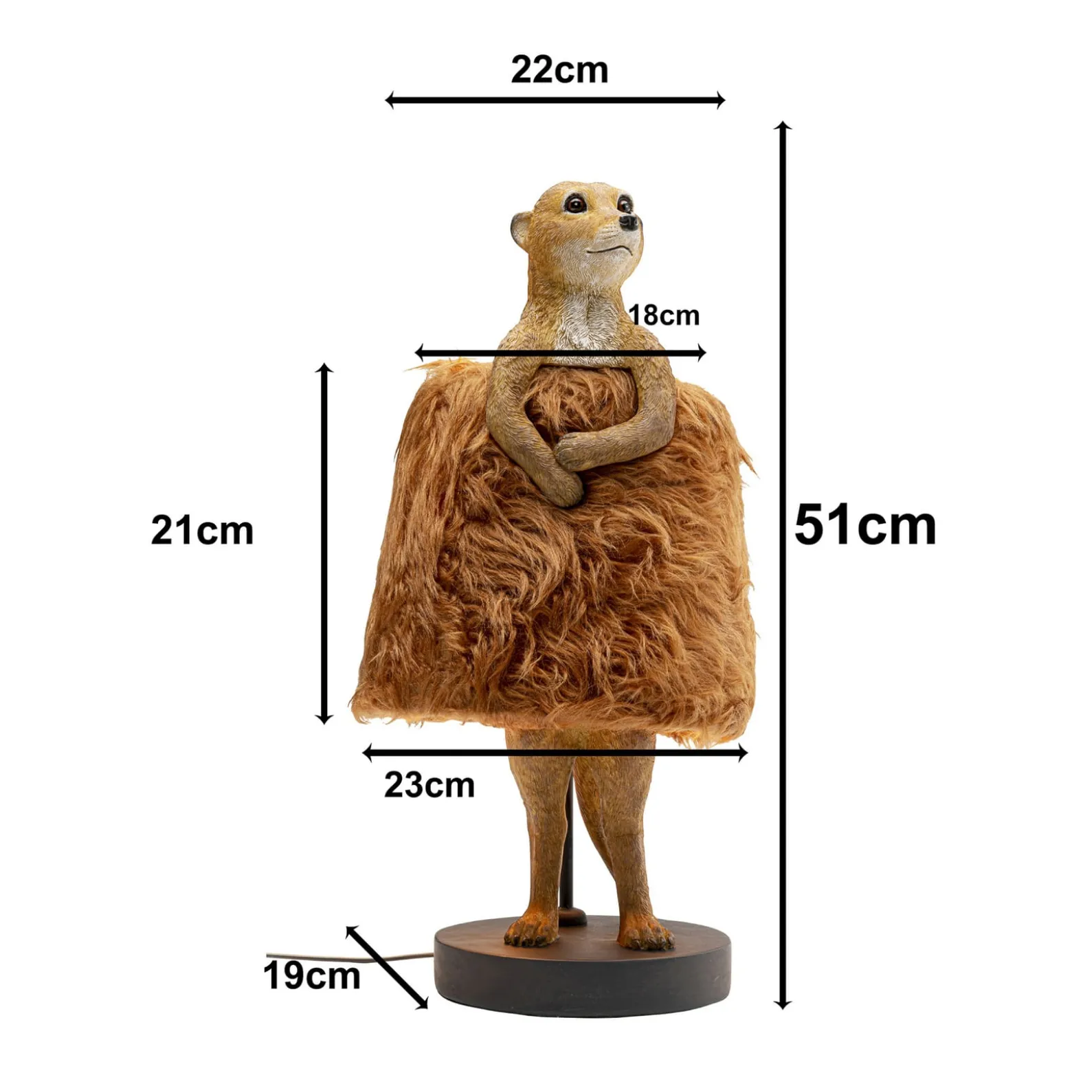 Kare pöytävalaisin Animal Meerkat Fur, ruskea, 51 cm, E14