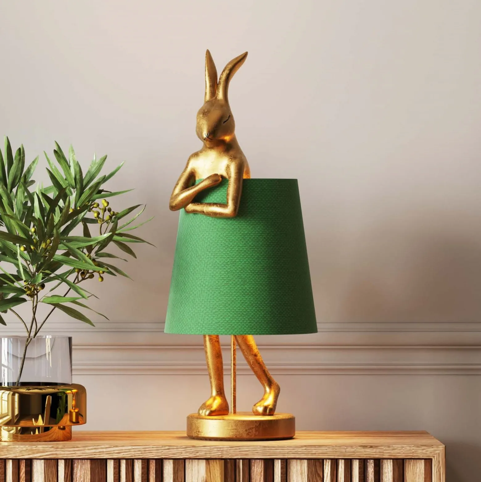 Kare pöytävalaisin Animal Rabbit, kulta/vihreä, 68 cm, E14