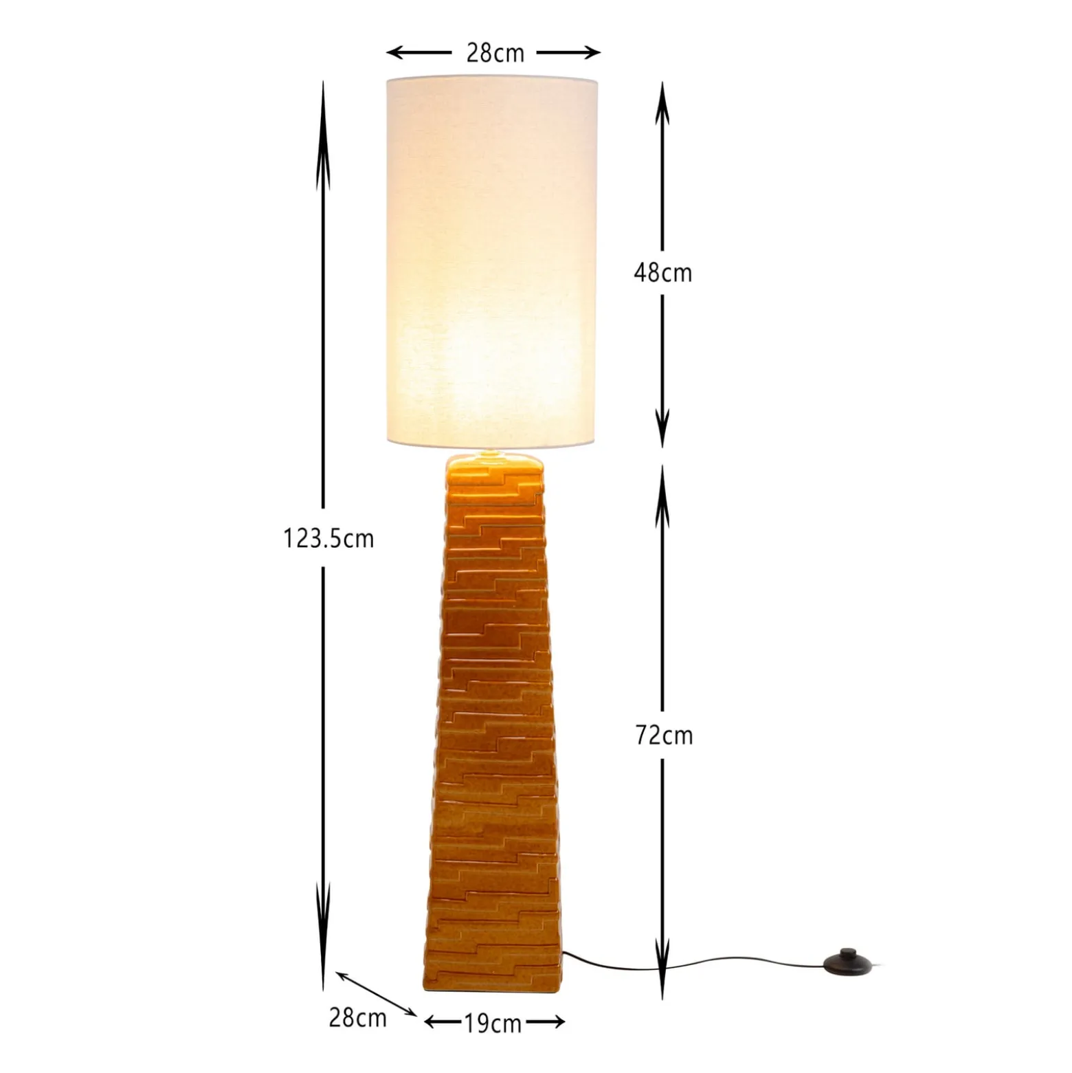 Kare Siena -lattiavalaisin, oranssi, puuvilla/kivitavara, 123 cm