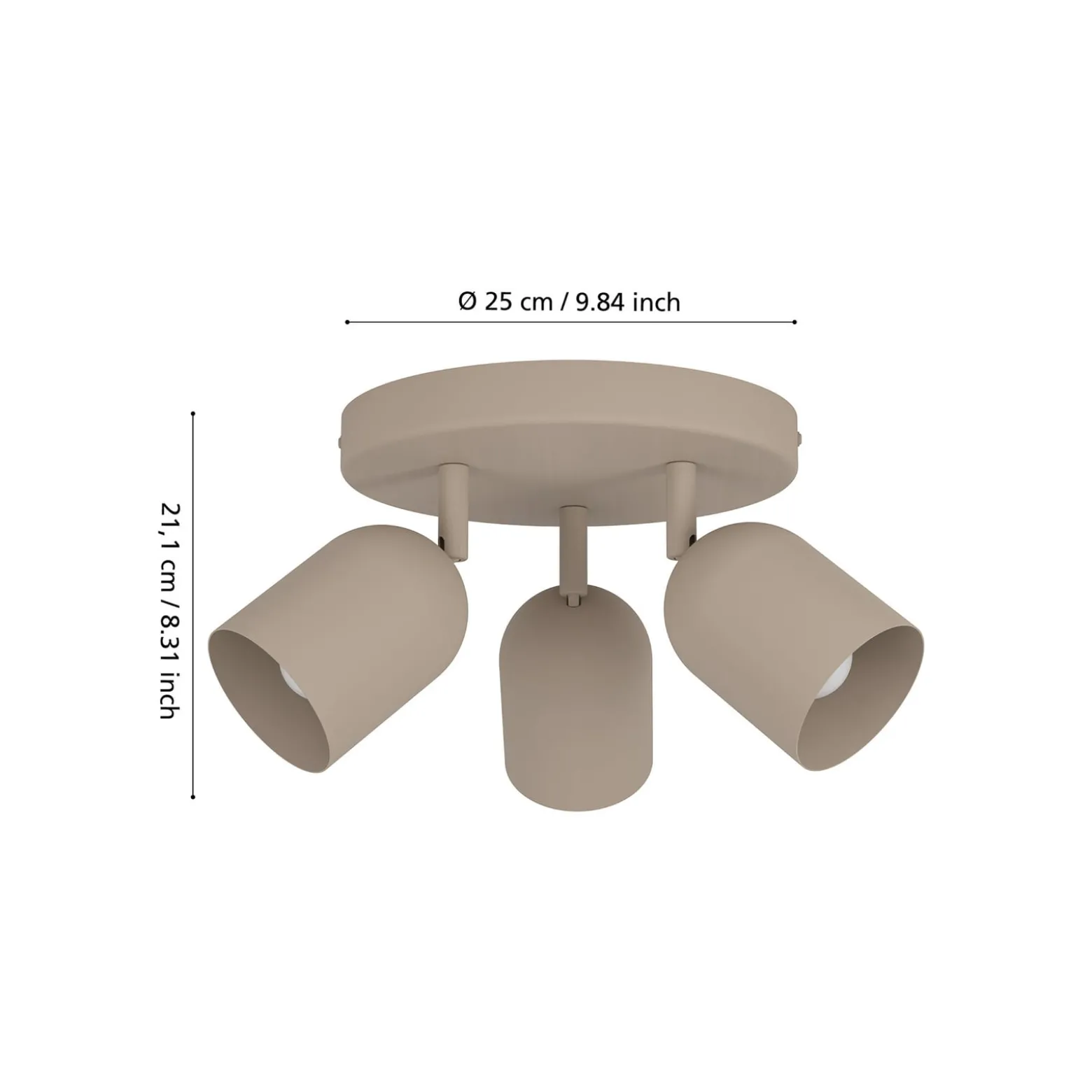 Kattokohdevalo Tilston, beige, Ø 25 cm, 3-lamppuinen, teräs