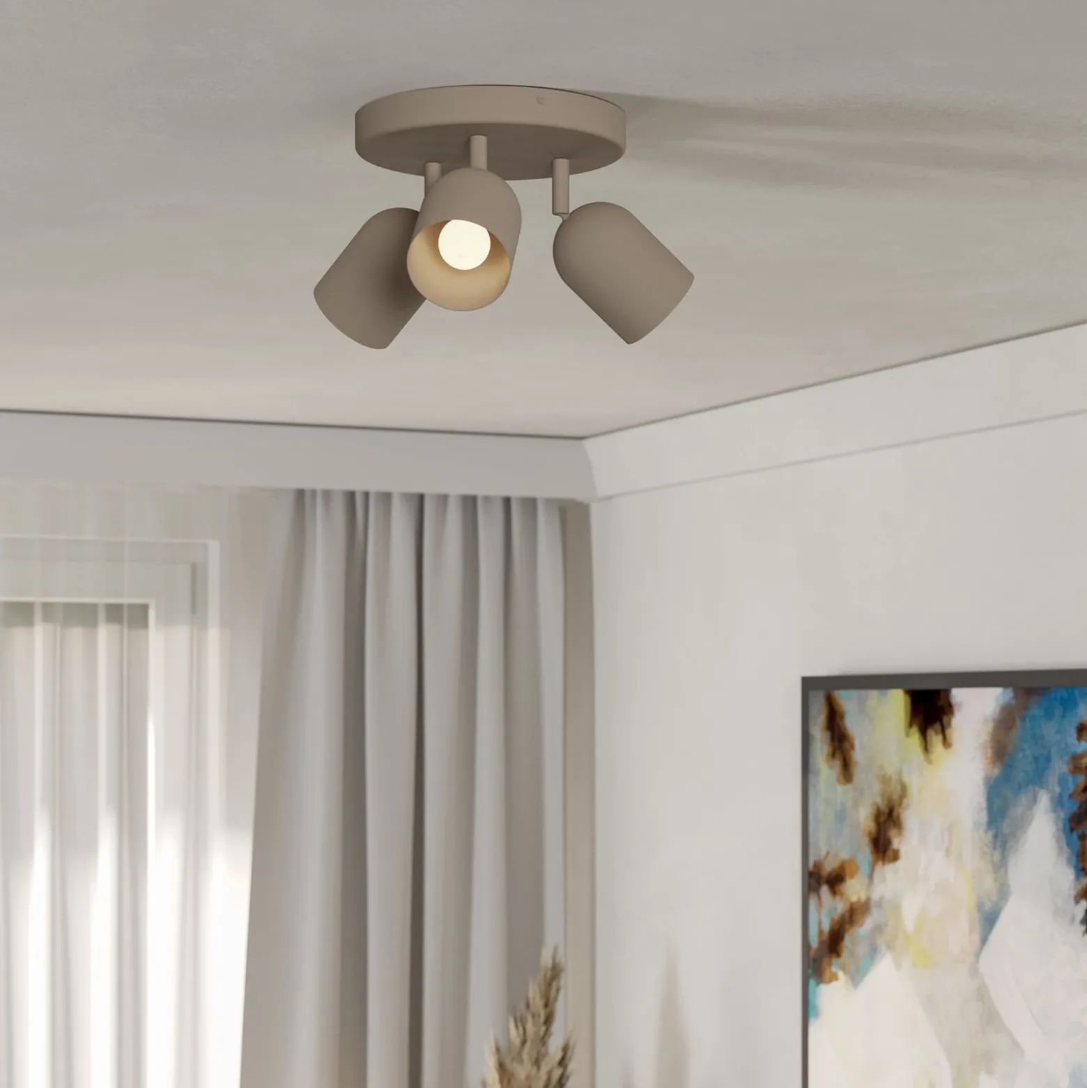Kattokohdevalo Tilston, beige, Ø 25 cm, 3-lamppuinen, teräs