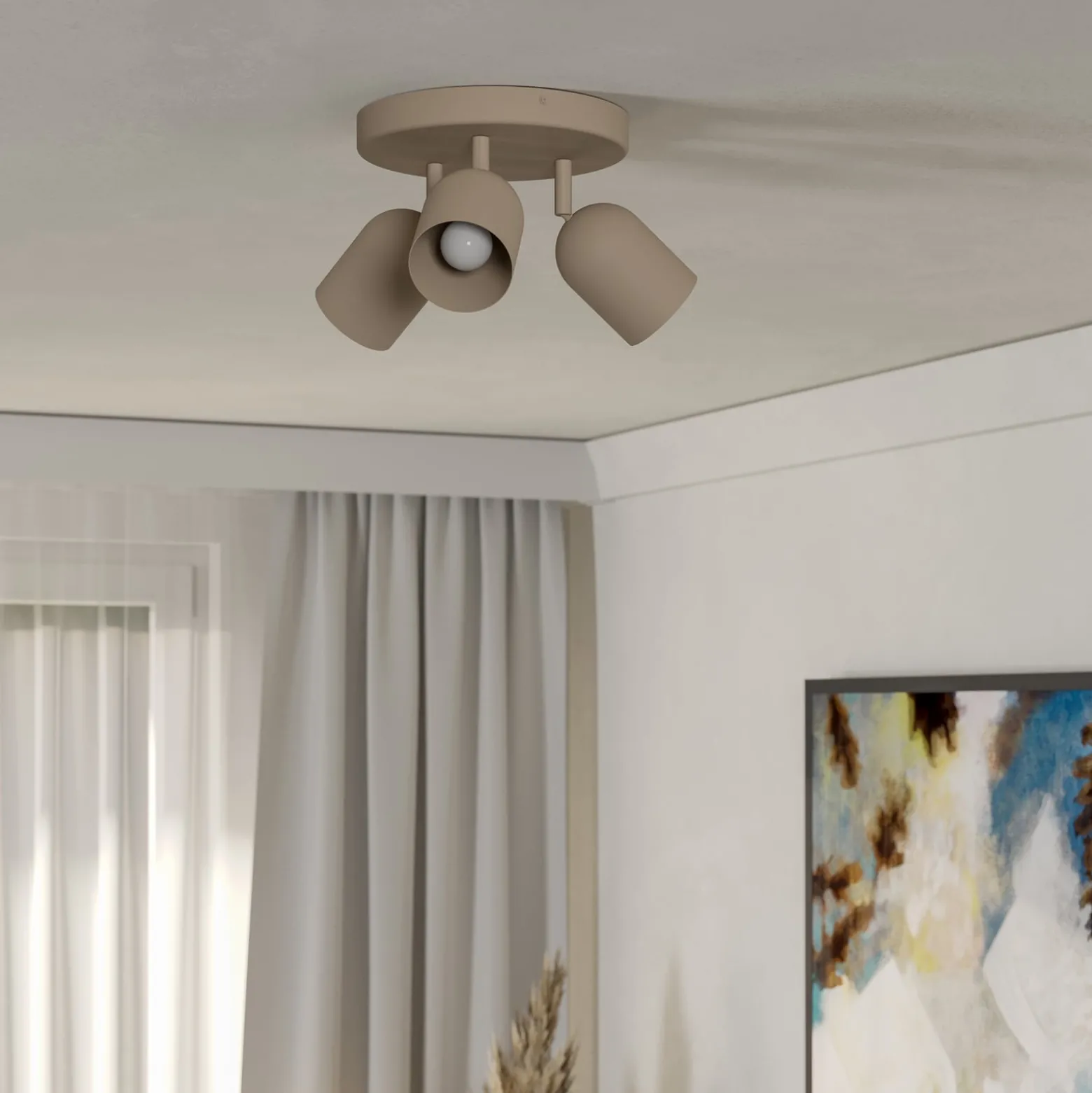 Kattokohdevalo Tilston, beige, Ø 25 cm, 3-lamppuinen, teräs