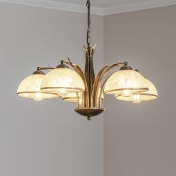Kattokruunu Korfu, 5-lamppuinen, Ø 68 cm, antiikkikulta